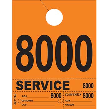 Auto Supplies Dispatch Number Service Tags, 4 Part Heavy Bright, Orange, 8000-8999, 1000/PK