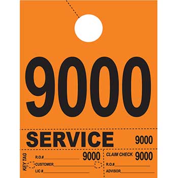 Auto Supplies Dispatch Number Service Tags, 4 Part Heavy Bright, Orange, 9000-9999, 1000/PK