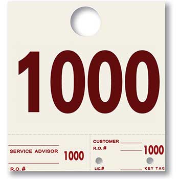 Auto Supplies Dispatch Number Service Tags, Heavy Stock, Side Padded, 1000-1999, 1000/PK