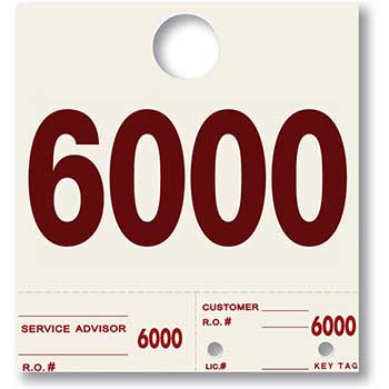 Auto Supplies Dispatch Number Service Tags, Heavy Stock, Side Padded, 6000-6999, 1000/PK