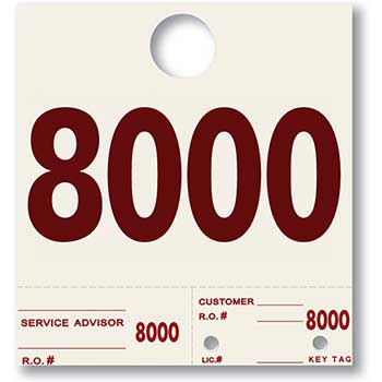 Auto Supplies Dispatch Number Service Tags, Heavy Stock, Side Padded, 8000-8999, 1000/PK