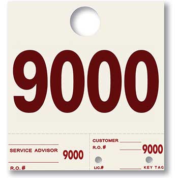 Auto Supplies Dispatch Number Service Tags, Heavy Stock, Side Padded, 9000-9999, 1000/PK