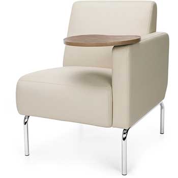OFM 3001LT-PU609-BZ Triumph Series Left Arm Modular Lounge Chair with Bronze Tablet, Polyurethane Seat and Chrome Feet, Cream