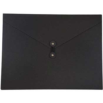 JAM Paper Kraft Portfolio with Button and String Tie Closure, 12 1/2&quot; x 16 1/2&quot; x 1/2&quot;, Black Recycled