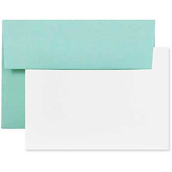 JAM Paper Blank Greeting Cards Set with Envelopes, A2, 4.38&quot; x 5.75&quot;, Aqua, 25 Cards/Pack