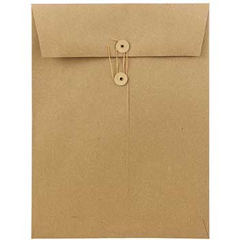 JAM Paper Booklet Premium Envelopes with Button and String Closure, 9&quot; x 12&quot;, Brown Kraft Paper Bag, 50/BX