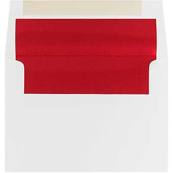 JAM Paper A6 Foil Lined Invitation Envelopes, 4 3/4&quot; x 6 1/2&quot;, White with Red Foil, 50/BX