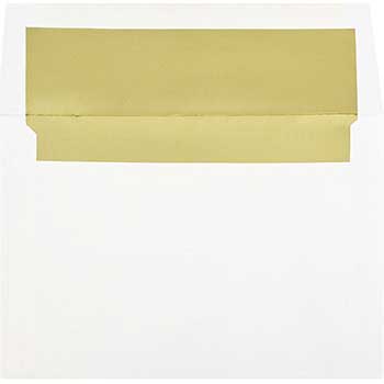 JAM Paper A8 Foil Lined Invitation Envelopes, 5 1/2&quot; x 8 1/8&quot;, White with Gold Foil, 50/BX