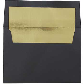 JAM Paper A6 Foil Lined Invitation Envelopes, 4 3/4&quot; x 6 1/2&quot;, Black Linen with Gold Foil, 250/BX