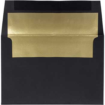 JAM Paper A8 Foil Lined Invitation Envelopes, 5 1/2&quot; x 8 1/8&quot;, Black Linen with Gold Foil, 50/BX