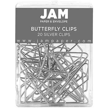 JAM Paper Colorful Butterfly Clips, Silver, 20/PK