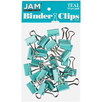 JAM Paper Colorful Binder Clips, 3/4&quot;, Teal, 25/PK