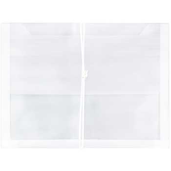 JAM Paper Plastic Expansion Envelope, Elastic Closure, 9 3/4&quot; x 11 3/4&quot; x 2&quot;, Clear