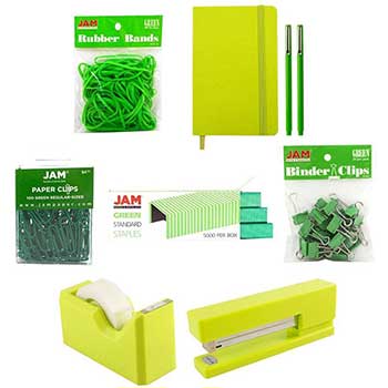 JAM Paper Complete Desk Kit, Green, 8/PK