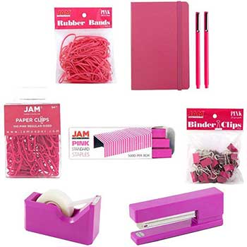 JAM Paper Complete Desk Kit, Pink, 8/PK