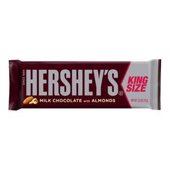 Hershey&#39;s&#174; King Size Candy Bar, Milk Chocolate with Almonds, 2.6 oz., 18/BX