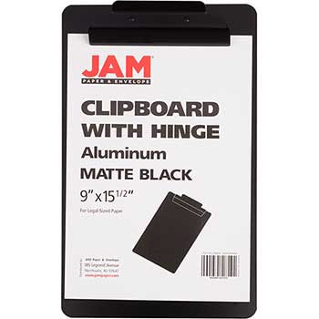JAM Paper Aluminum Premium Clipboard with Hinge, 9 1/2&quot; x 12 1/2&quot;, Black