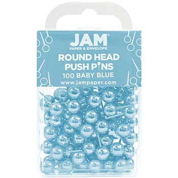 JAM Paper Colorful Push Pins, Round Head, Baby Blue, 100/PK