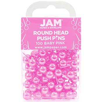 JAM Paper Colorful Push Pins, Round Head, Baby Pink, 100/PK