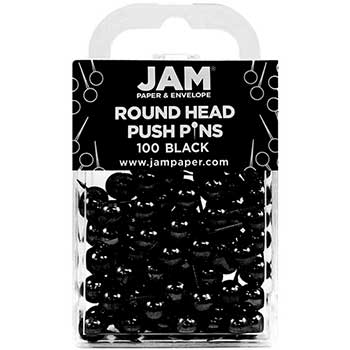 JAM Paper Colorful Push Pins, Round Head, Black, 100/PK