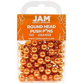 JAM Paper Colorful Push Pins, Round Head, Orange, 100/PK