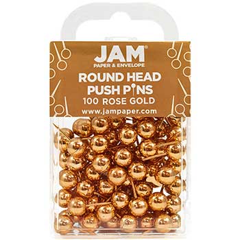 JAM Paper Colorful Push Pins, Round Head, Rose Gold, 100/PK