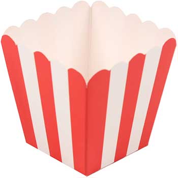 JAM Paper Popcorn Box, 3&quot; x 3&quot;, Red Striped, 10/PK