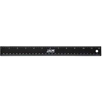 JAM Paper Stainless Steel Ruler with Non-Skid Backing, 12&quot;, Black