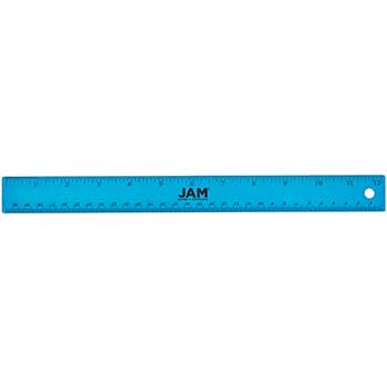 JAM Paper Stainless Steel Ruler with Non-Skid Backing, 12&quot;, Blue
