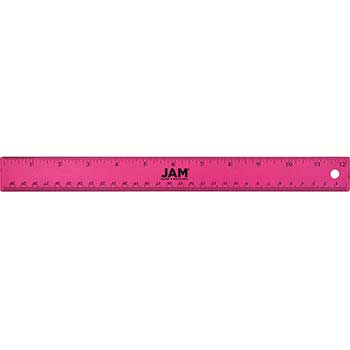 JAM Paper Stainless Steel Ruler with Non-Skid Backing, 12&quot;, Fuchsia, 12/PK