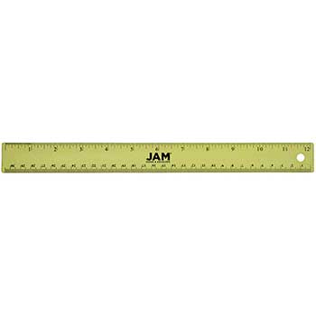 JAM Paper Stainless Steel Ruler with Non-Skid Backing, 12&quot;, Lime Green