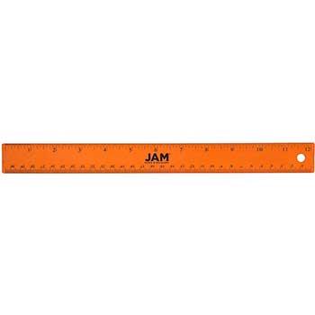 JAM Paper Stainless Steel Ruler with Non-Skid Backing, 12&quot;, Orange