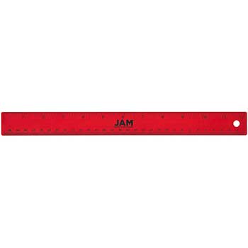 JAM Paper Stainless Steel Ruler with Non-Skid Backing, 12&quot;, Red