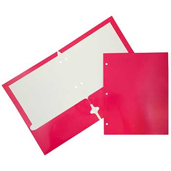 JAM Paper Laminated Two Pocket Glossy 3 Hole Punch Folders, Fuchsia Hot Pink, 50/BX