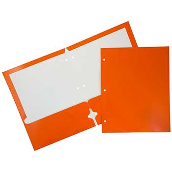 JAM Paper Laminated Two Pocket Glossy 3 Hole Punch Folders, Orange, 50/BX