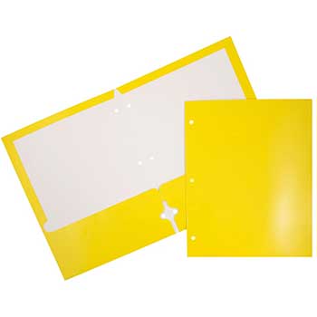JAM Paper Laminated Two Pocket Glossy 3 Hole Punch Folders, Yellow, 50/BX
