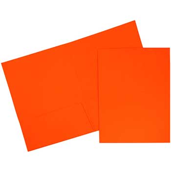 JAM Paper Vibrant Two-Pocket Matte Cardstock Folders, Neon Orange, 120/PK
