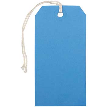 JAM Paper Gift Tags with String, 4 3/4&quot; x 2 3/8&quot;, Blue, 100/BX