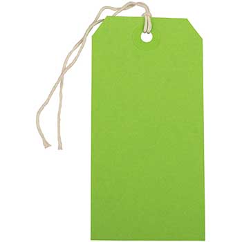 JAM Paper Gift Tags with String, 4 3/4&quot; x 2 3/8&quot;, Green, 100/BX
