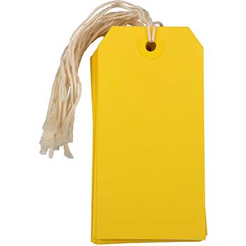 JAM Paper Gift Tags with String, 4 3/4&quot; x 2 3/8&quot;, Yellow, 100/BX