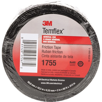 3M 1755 Cotton Friction Tape, 13 Mil, 3/4&quot; x 60&#39;, Black, 20/CS