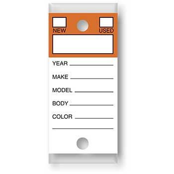 Auto Supplies Color-Top Versa-Tag, Orange, Form #202, With Rings, 250/BX