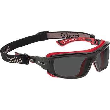 Boll&#233; Safety Ultim8 Safety Glasses/Goggles, Black/Red Temples, Smoke Lens