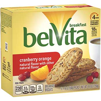 Nabisco belVita Breakfast Biscuits, Cranberry Orange, 1.76 oz, 5/Box, 6 Boxes/Pack