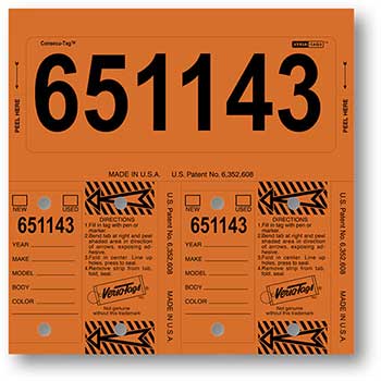 Versa-Tags Consecu-Tags, Form #226, Orange, With Numbering, 125/BX