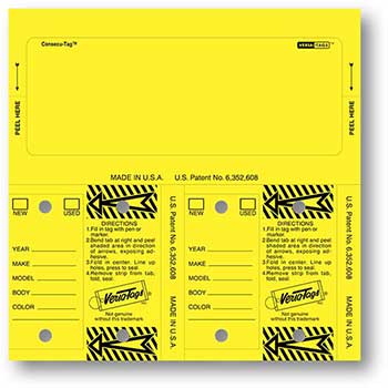 Versa-Tags Consecu-Tags, Form #226, Yellow, Blank, 125/BX