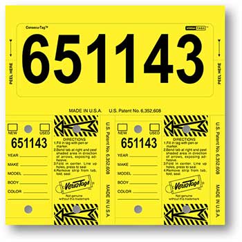 Versa-Tags Consecu-Tags, Form #226, Yellow, With Numbering, 125/BX