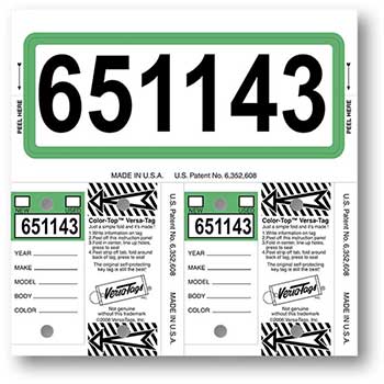 Auto Supplies Color-Top Consecu-Tags, Form #227, Green, 125/BX