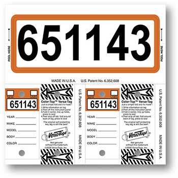 Auto Supplies Color-Top Consecu-Tags, Form #227, Orange, 125/BX