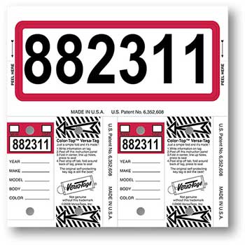 Auto Supplies Color-Top Consecu-Tags, Form #227, Red, 125/BX